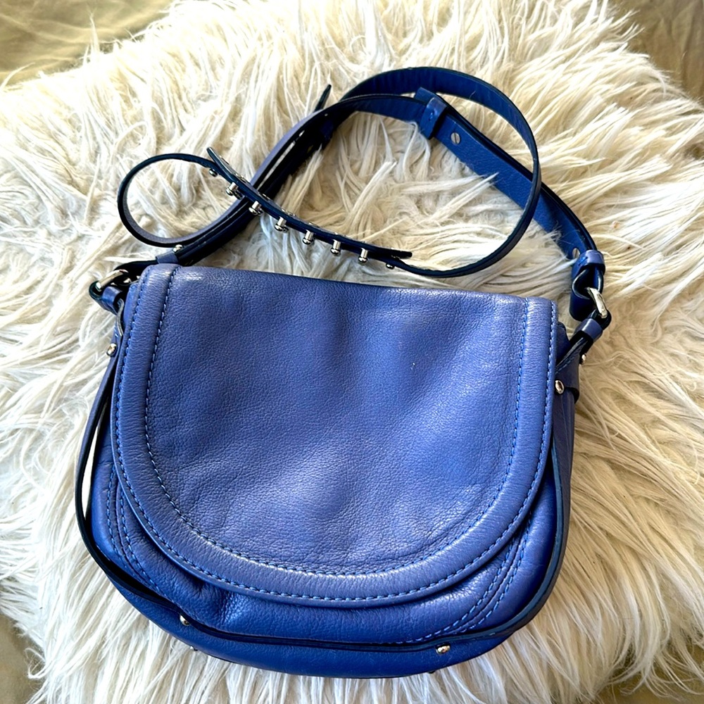 Blue Leather Crossbody Saddle Bag - Women